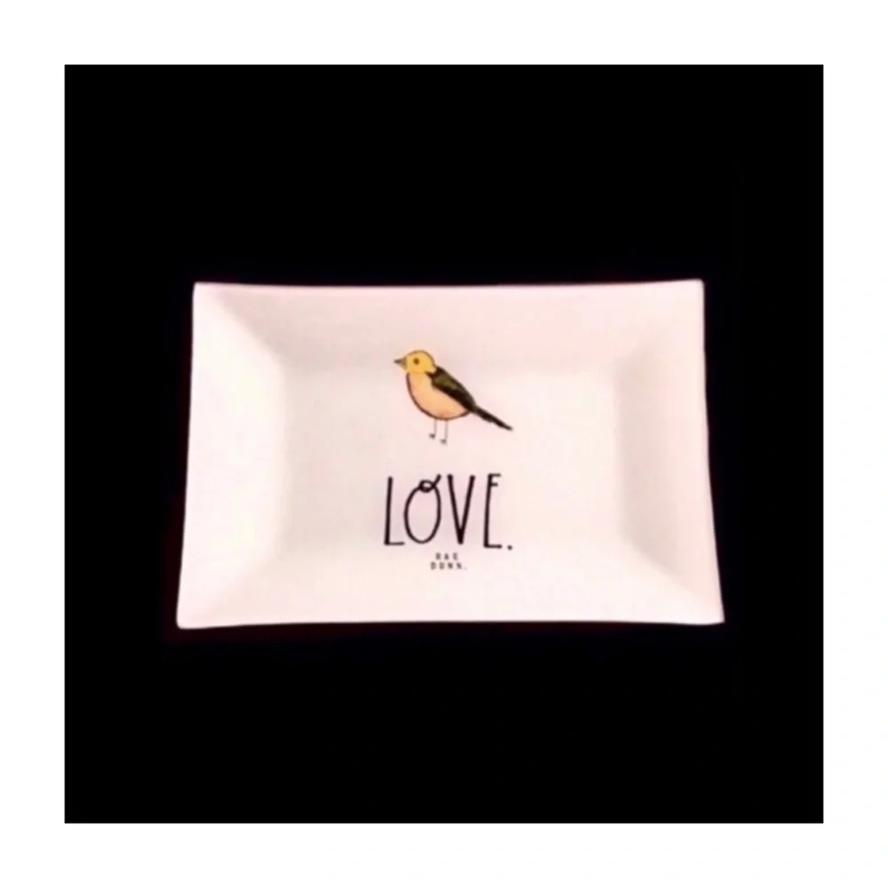 Rae Dunn LOVE Glass Accent Tray with Bird Graphic